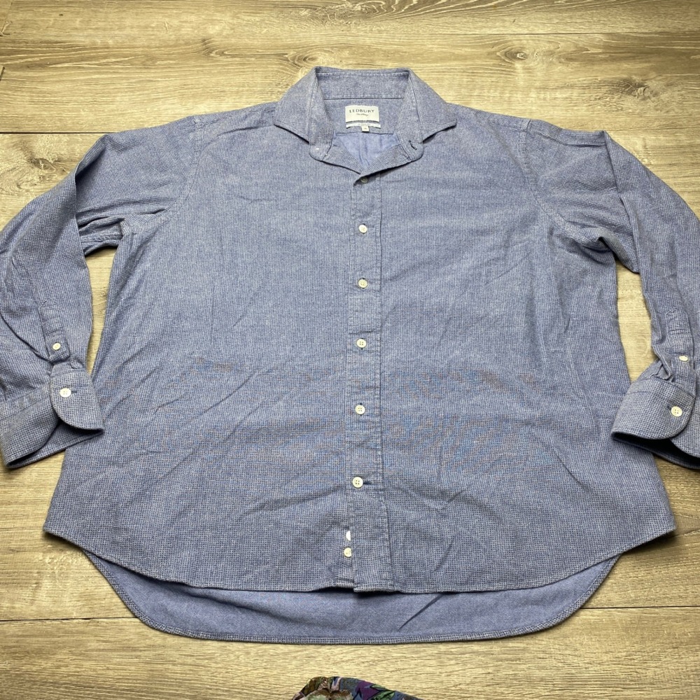 Ledbury Shirt Classic Fit Mens XL Blue 100% Cotton Long Sleeve Button Down Fine
